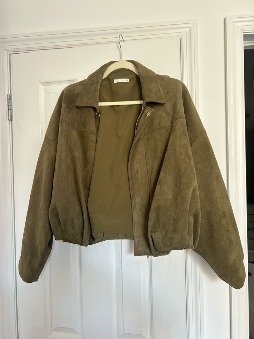 Zara green Suede Bomber Jacket